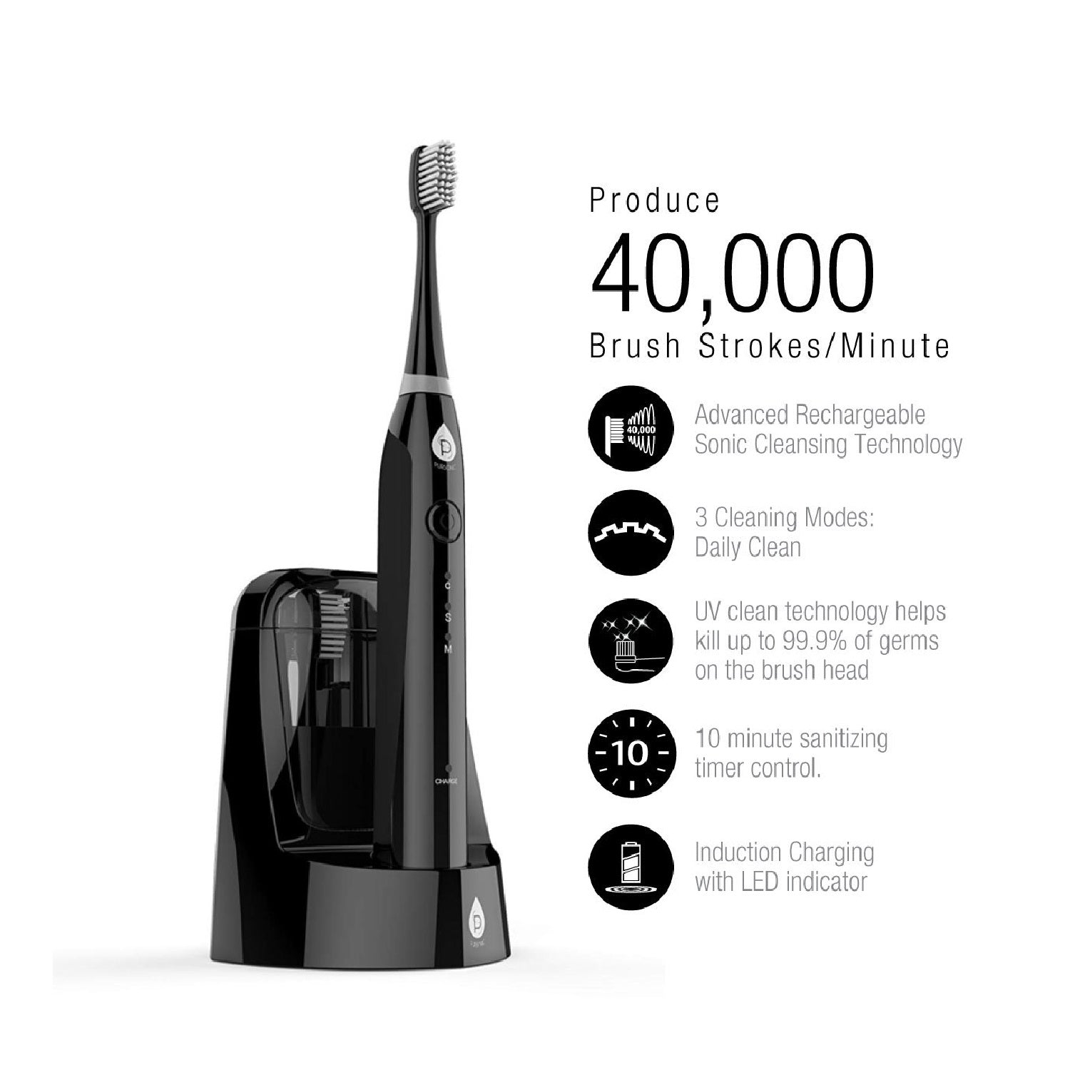 Electric Smart Series Rechargeable Toothbrush with UV Sanitizing Function - Q/Monk’S Store