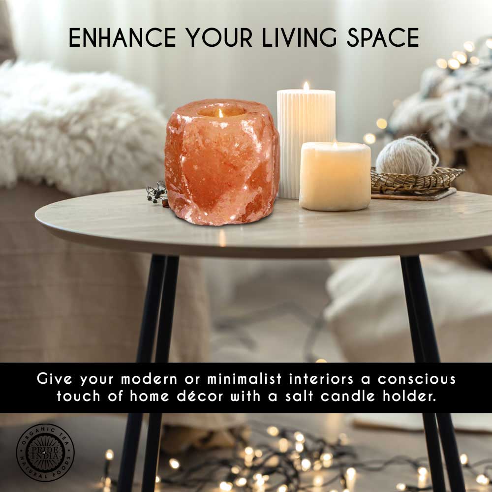 Himalayan Pink Salt Tea Light Holder by Pride of India – Salt Candle Holder – Room Décor Item – Great for Creating an Ambiance – Ideal for Home & Spa Uses – Natural Shape - Q/Monk’S Store