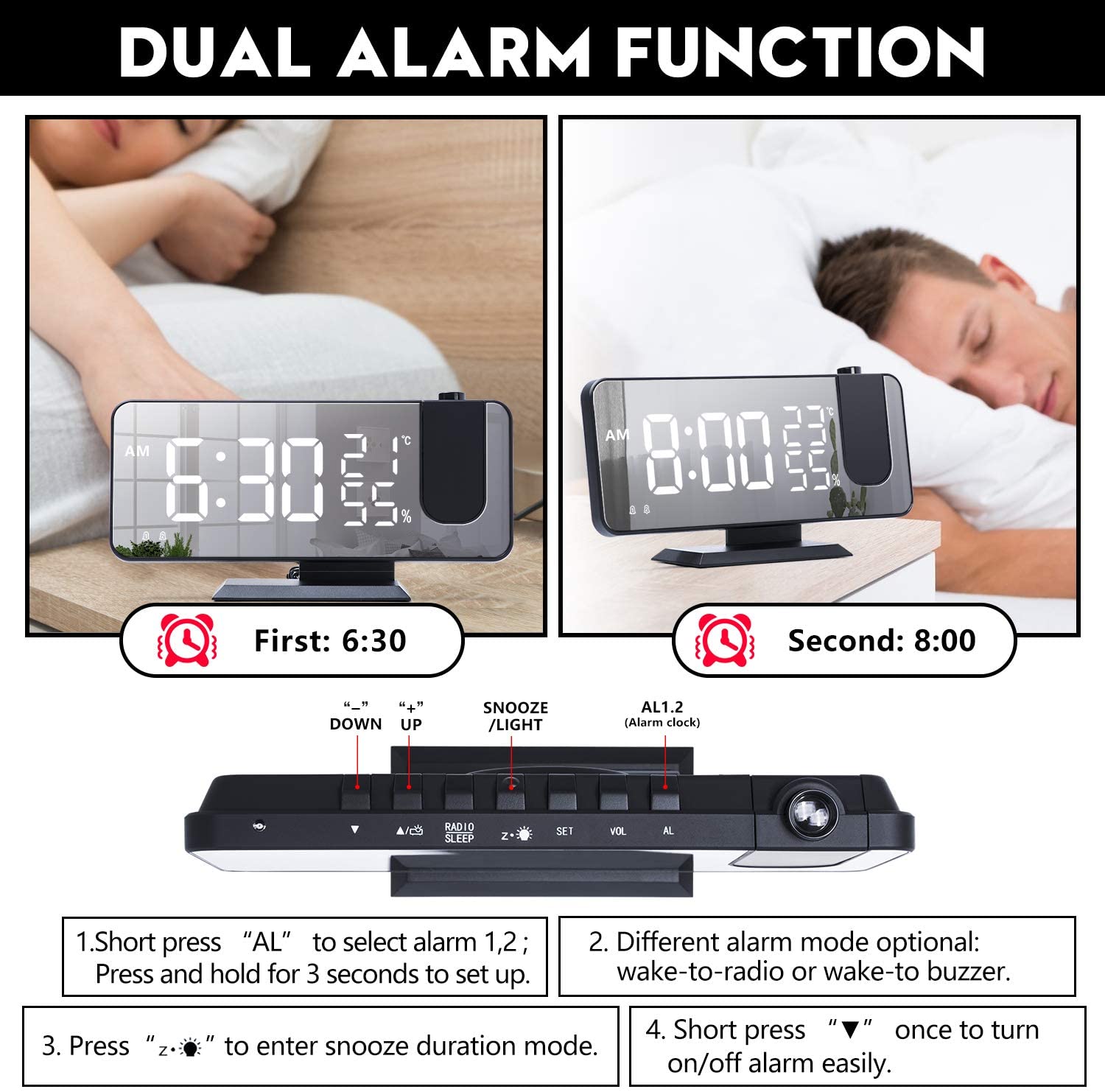 LED Projection Digital Alarm Clock Phone Charger - Q/Monk’S Store