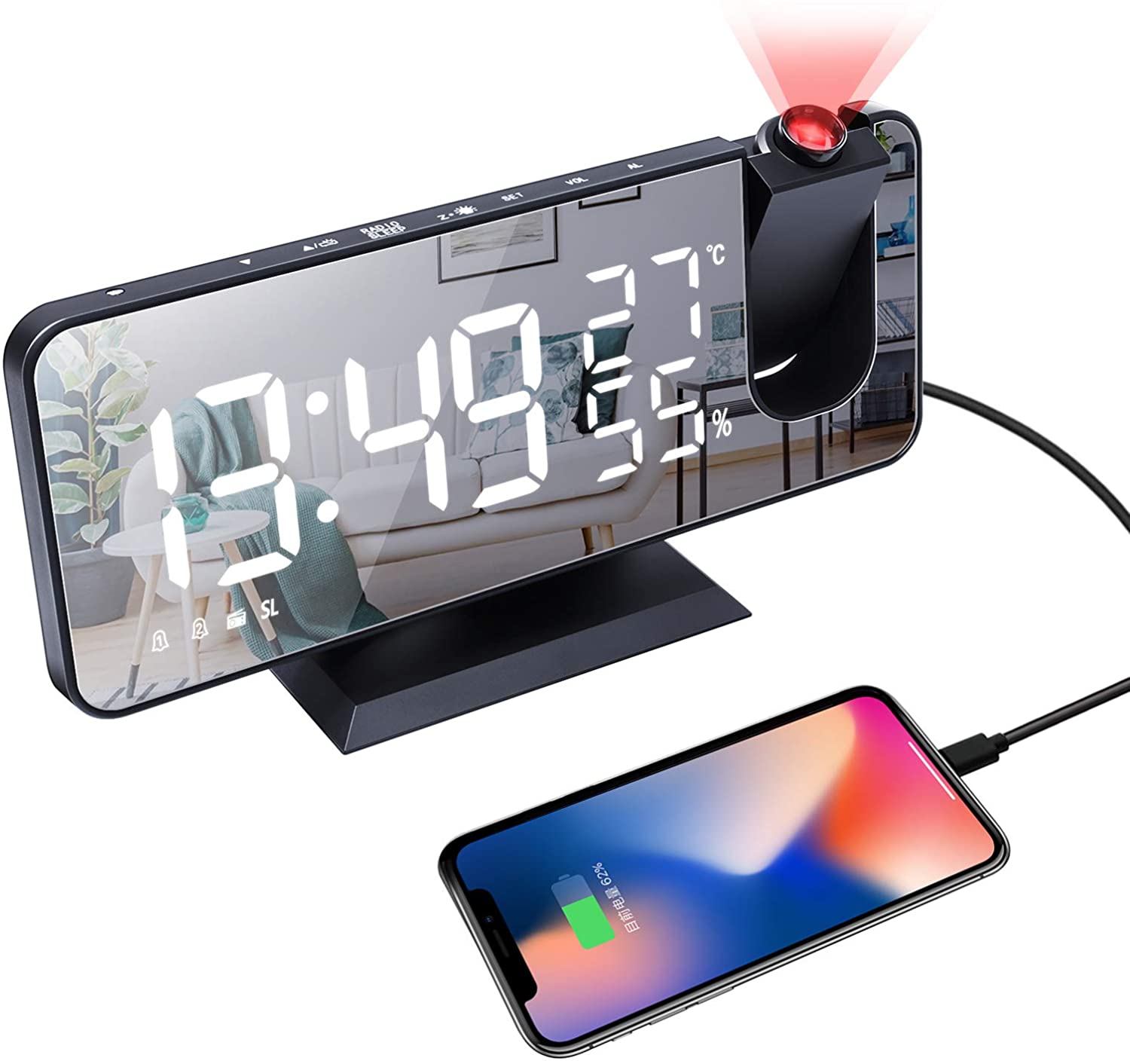 LED Projection Digital Alarm Clock Phone Charger - Q/Monk’S Store