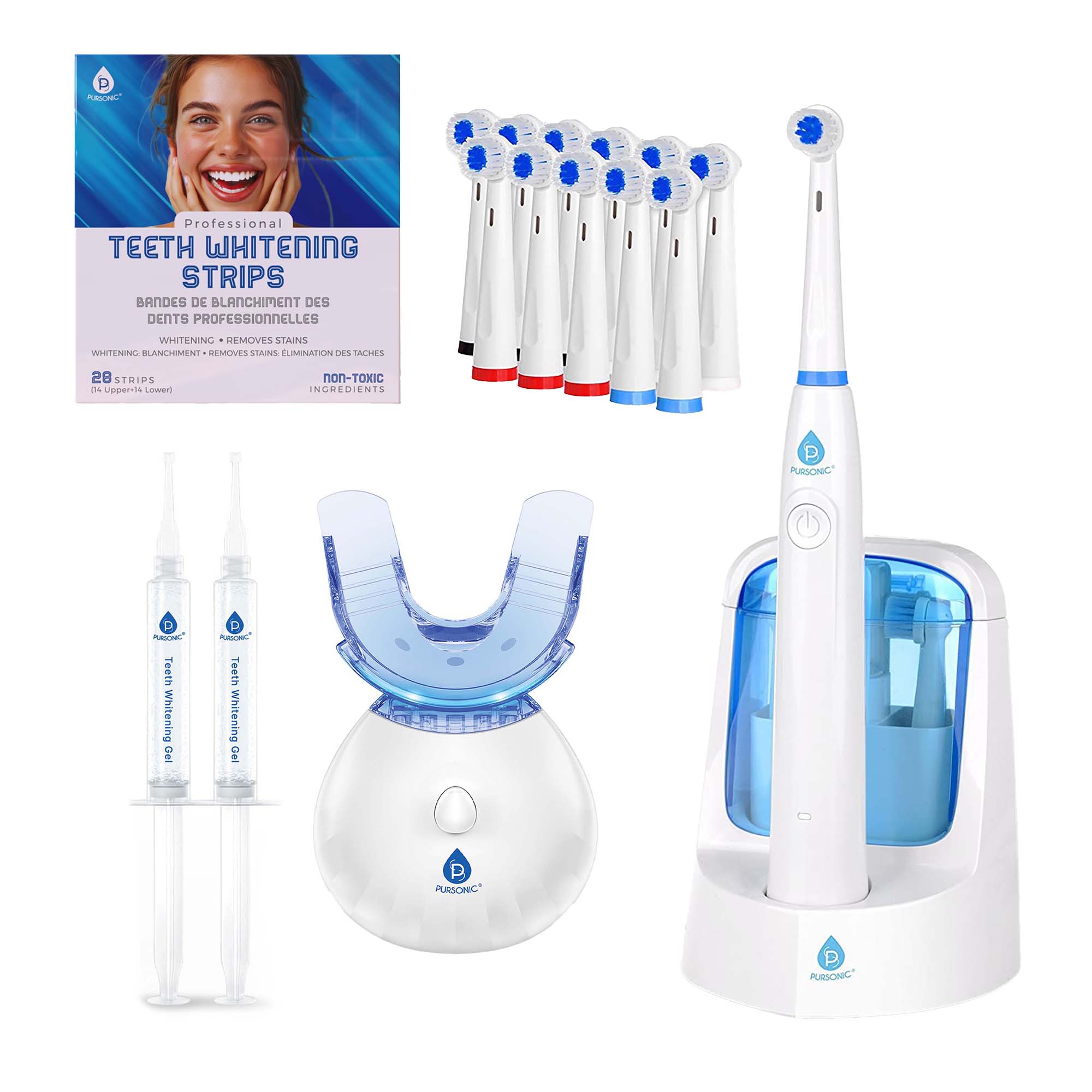Pursonic Advanced Smile Care Bundle – LED Whitening Kit, Whitening Strips, & Electric Toothbrush - Q/Monk’S Store
